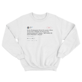 Cher me thinks doth protest too much tweet on a white crewneck sweater from Tee Tweets