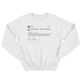 Ice T mind your business tweet on a white crewneck sweater from Tee Tweets