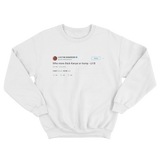 Lil B who is more thick Kanye or Trump tweet on a white crewneck sweater from Tee Tweets